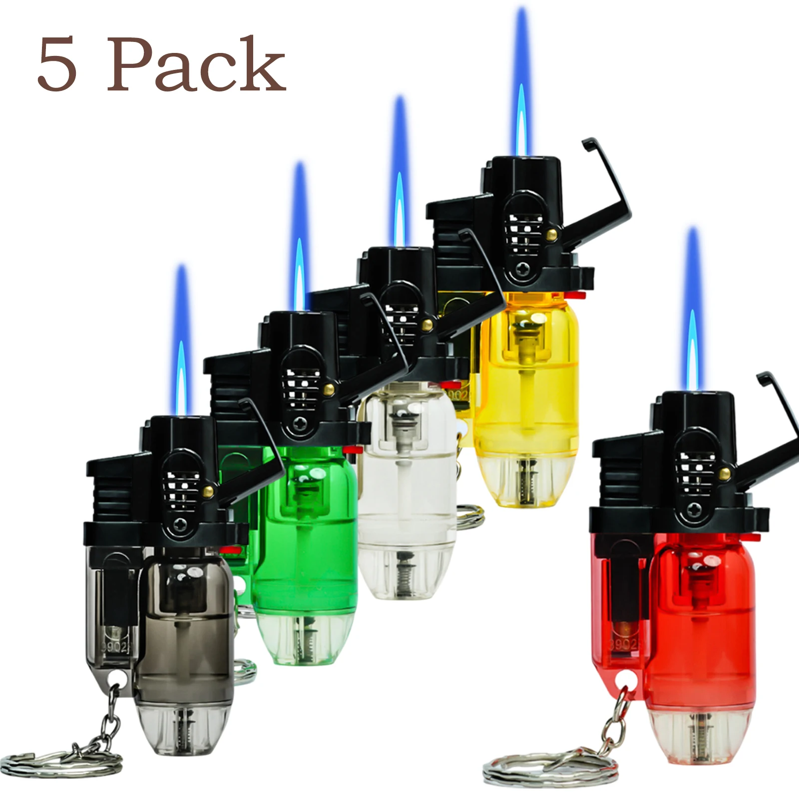 Cool Jet Flame Torch Lighter Refillable Butane Windproof Design with Keychain and Flame Fixed Lock(Without Butane) 5 Pack butane gas lighter cigarette lighter