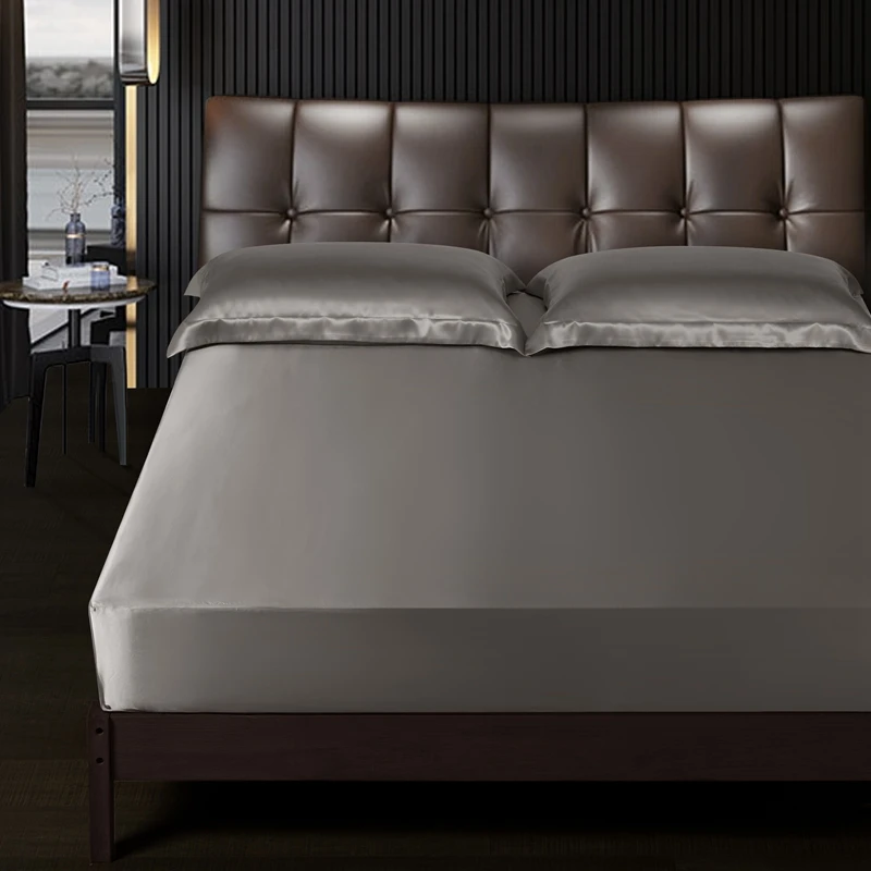 Grade 6A Natural Mulberry Silk Fitted Sheet Four Corners With An Elastic Band Mattress Cover Solid Color Bed Sheet Fit Sheet 2