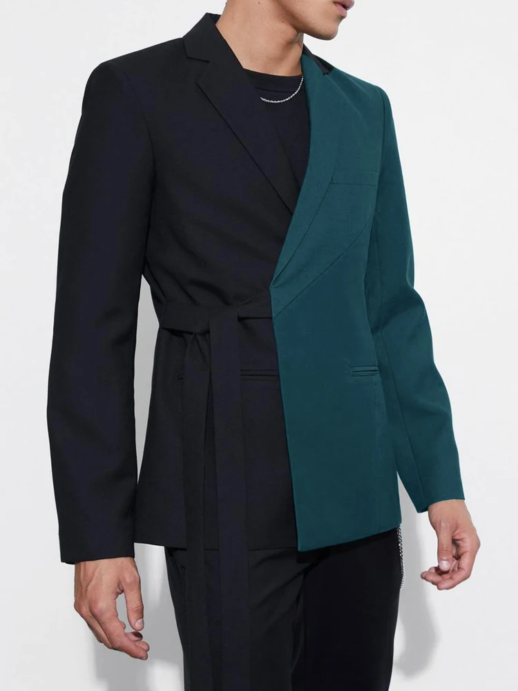 

Мужские костюмы Bridalaffair с поясом, свадебный смокинг с цветными блоками для мужчин, костюм для выпускного вечера, мужской комплект из 2 предметов, блейзер и брюки, Стандартный крой