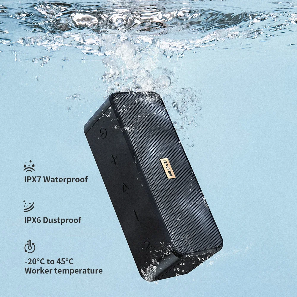 MLOVE Waterproof Bluetooth Speaker-TWS Wireless Deep Bass Bluetooth V5.3 AUX Input 23H Playtime IPX7 Waterproof
