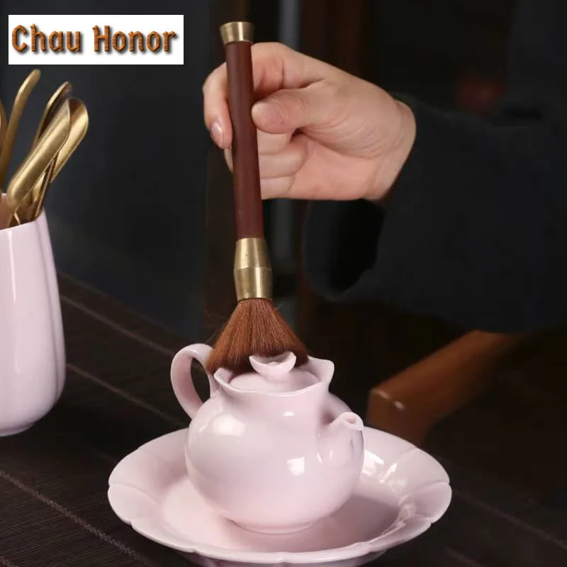 Jade Mud Cherry Powder chinese Ceramics Solid Wood Tea Ceremony Six Gentlemen Suit Pure Copper Kung Fu Tea Set Accessories Gift