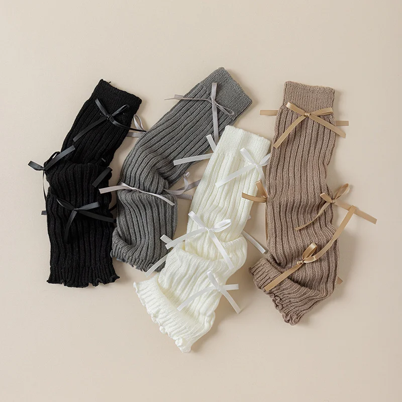 1 Pair Lolita Leg Warmers Kids Autumn Winter Knitted Soft Girl Kawaii Bow Knit Loose Socks Female Harajuku Accessories Stockings children leg warmers