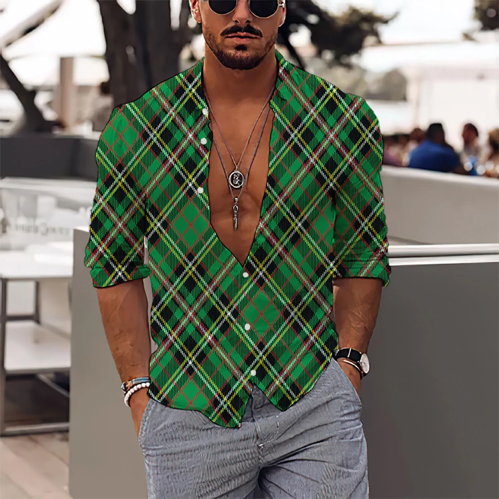 

Рубашка мужская с отложным воротником, Повседневная Блузка с длинным рукавом, на пуговицах, с 3D принтом, свободного покроя, весна-лето