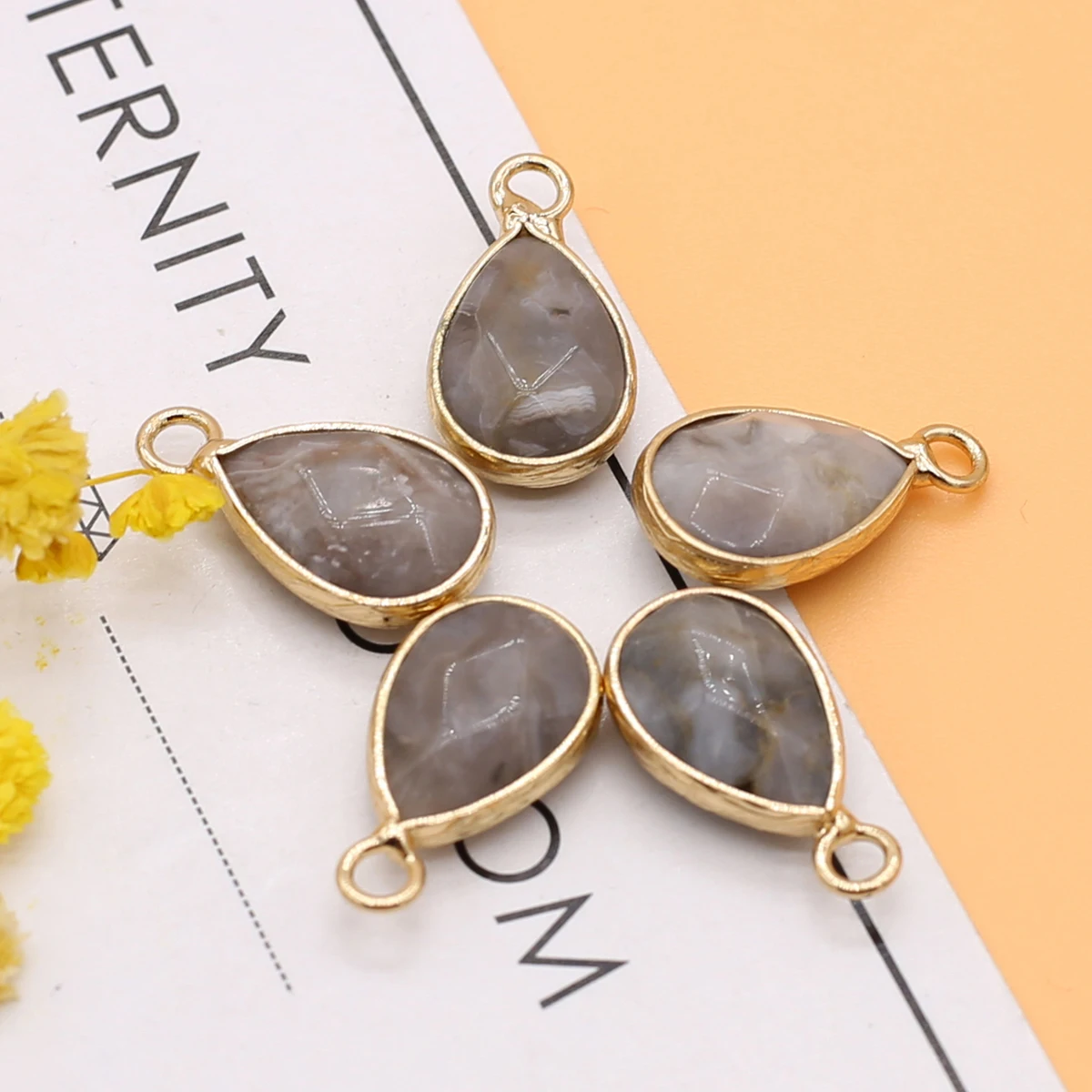 

Natural Stone Water Drop Silver Edge Grey Agate Necklace Pendants For Women Men Agates Crystal Charms DIY Jewelry Making