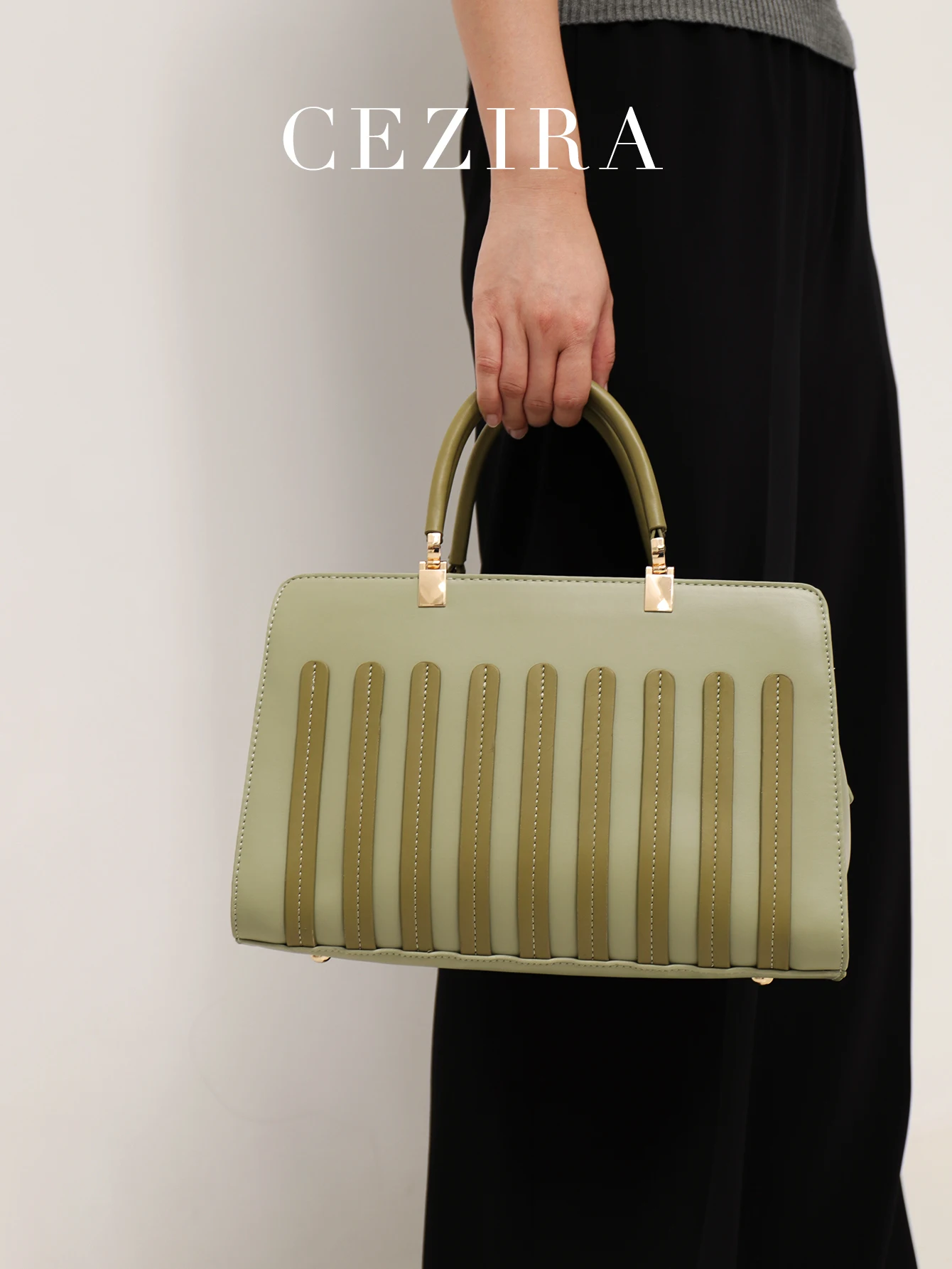 CEZIRA Women Top-handle Tote PU Vegan Leather Contrast Color Stripes Square Handbags Cross Body Shoulder Bags with Long Strap