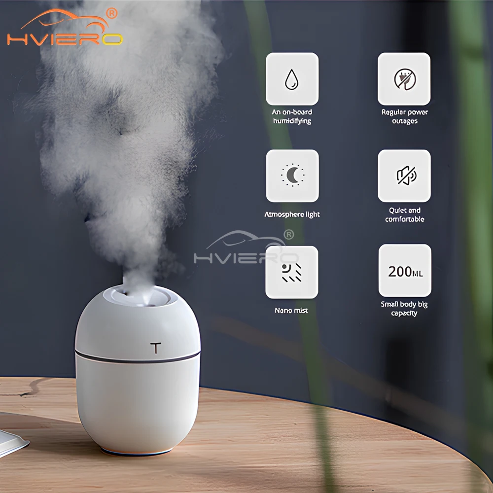 Mini Ultrasonic Air Humidifier 200ML USB Charge Diffuser Car Purifier Aromatherapy Anion Mist Maker Dense Fog Freshener Vehicle