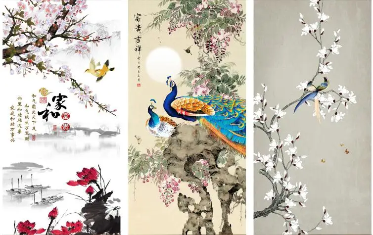 

MT3011 Chinese Style peacock flower bird Decorative Print Art Canvas Poster For Living Room Decor Home Wall Picture