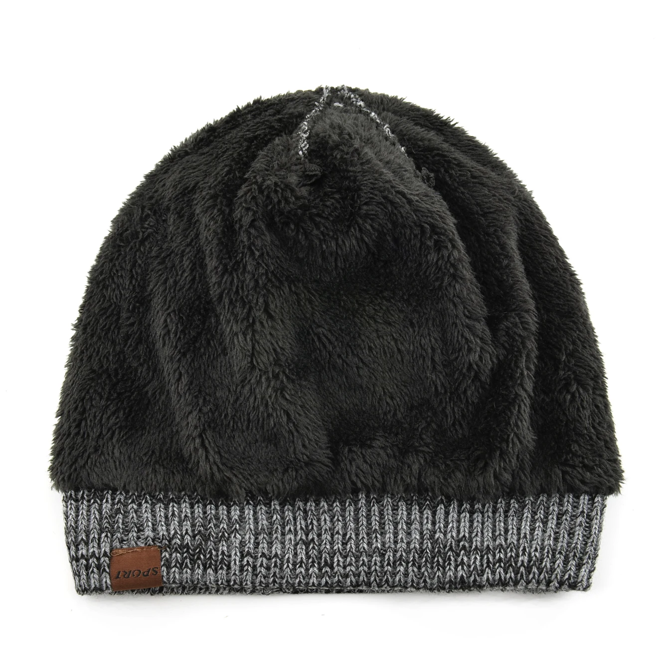 Winter Warm Skullies Beanie Men Thermal Multi-colored Knitted Minimalist Hat Thick Double-Layer Fleece Lined Skull Cap