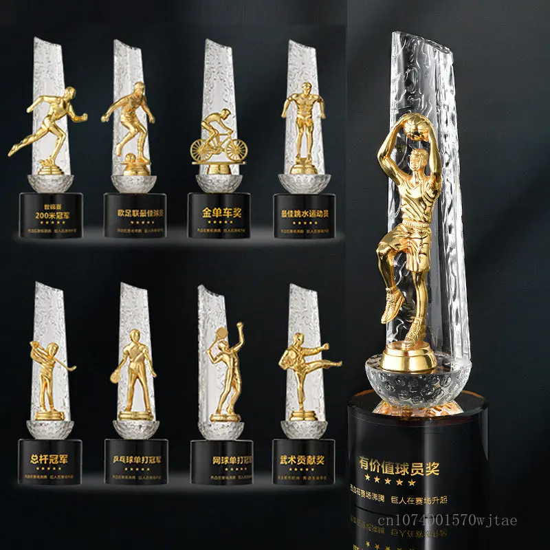 Metal figure sculpture crystal trophy Customized award Basketball,football,running,table tennis,Martial arts,cycling,golf trophy