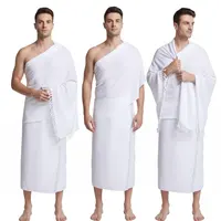 Men's Hajj Ihram 2 Piece Set Solid White Towel Suit Authentic Pilgrimage Attire for Umrah