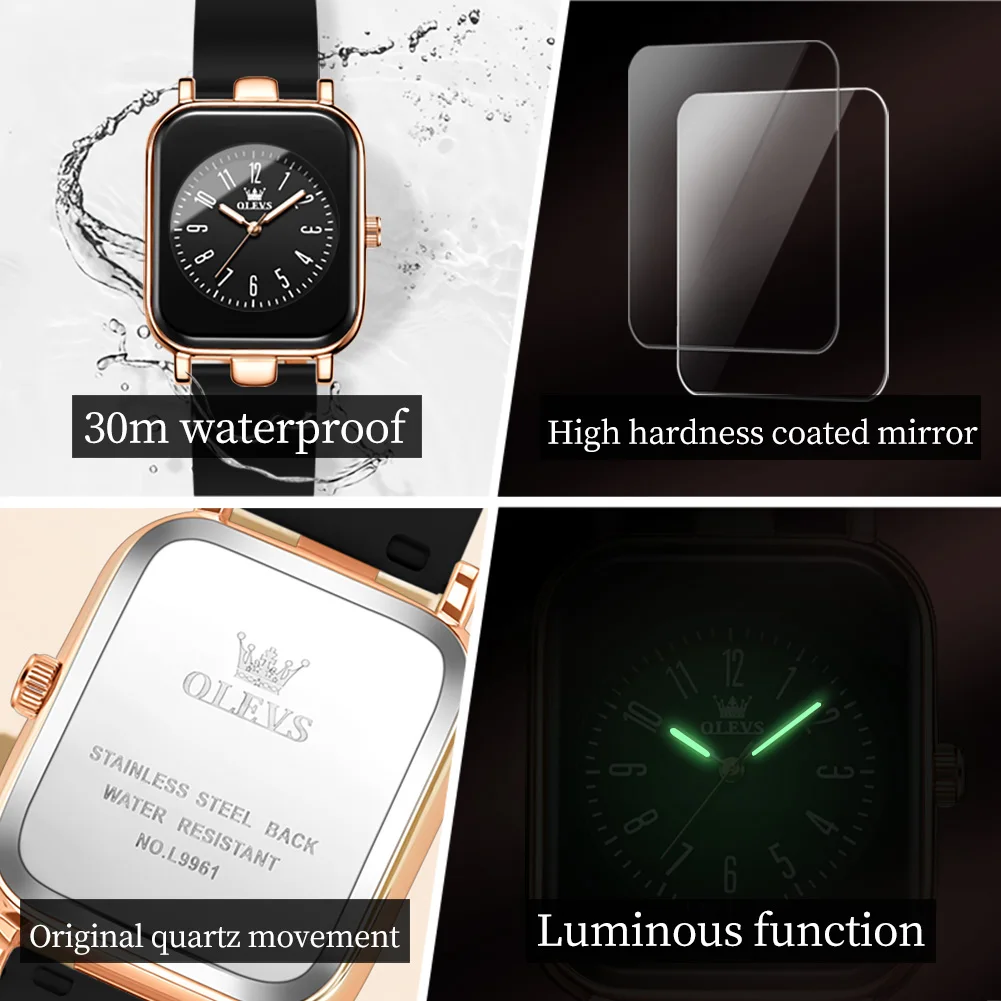 OLEVS Women's Watches Simple Elegant Quartz Wristwatch Original Waterproof Silicone Strap Luminous Hands Trend Fashion Style