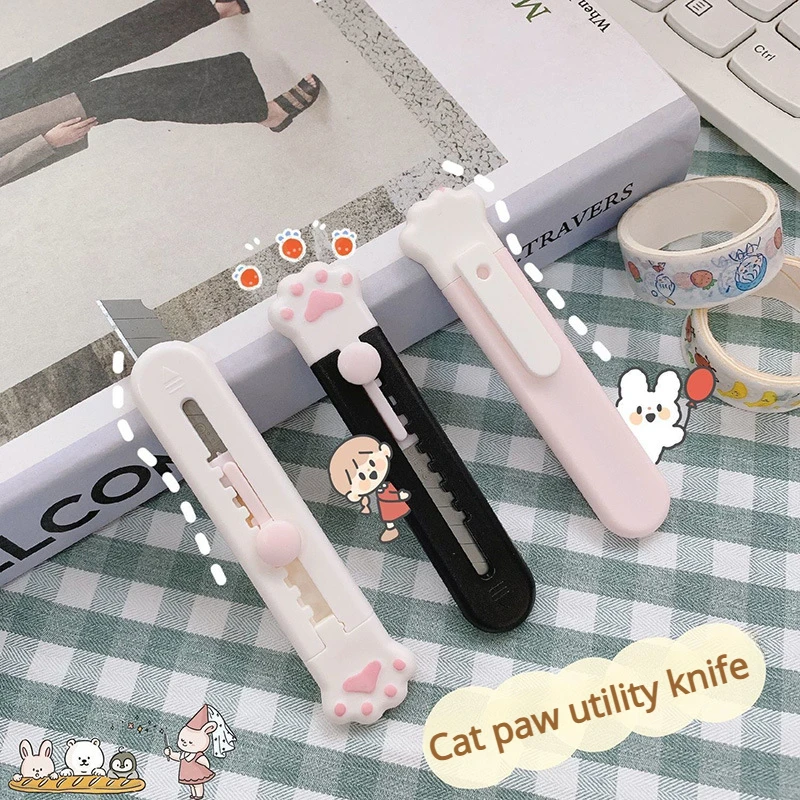 

1Pc Cute Mini Cartoon Cat Paw Utility Knife Stretchable Portable Student Handwork Open Mail Box Letter Knife Office Paper Cutter