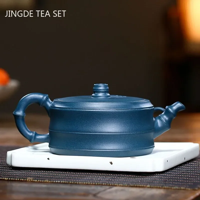 250ml Yixing Purple Clay Tea Pots Handmade Bamboo Joint Teapot  Raw Ore Azure Mud Teaware Tie Guanyin Tea Ceremony Gifts