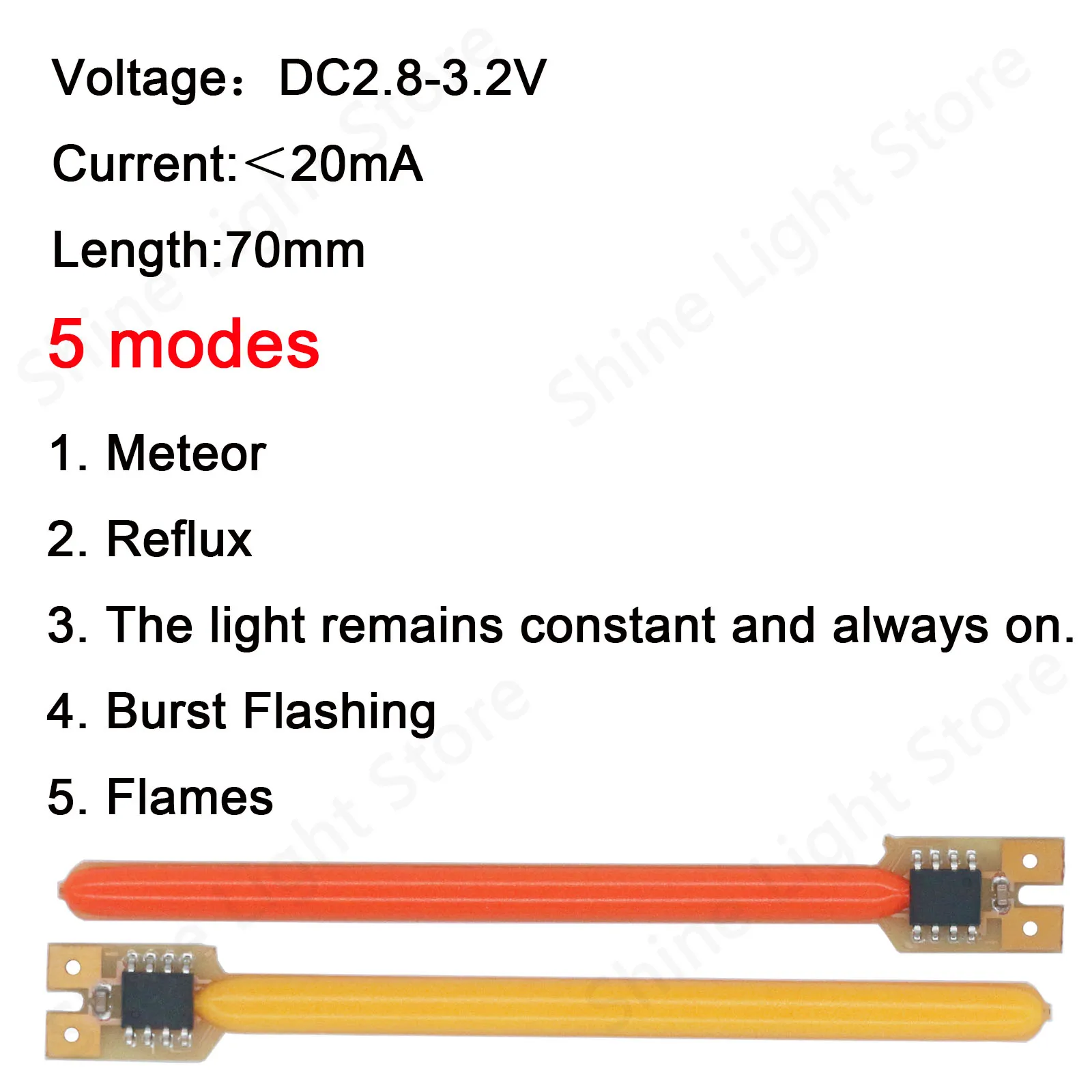 LED Lights 5 Modes 70mm DC 3V Micro LED COB Meteor Shower Flowing Water Lamp LED Filament Diode Color Parts Decoration Accessories