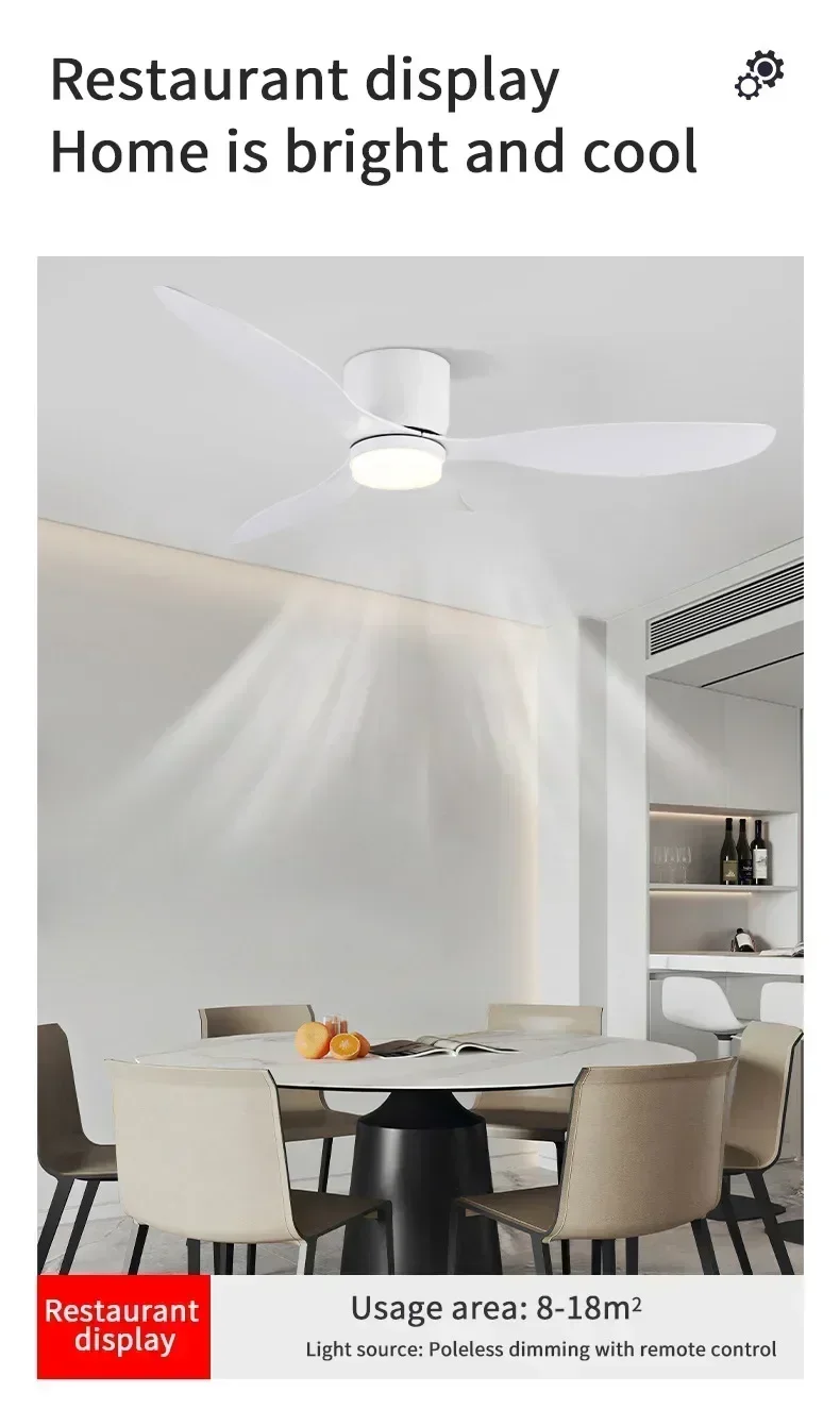 Modern Ceiling Fan with LED Light  Remote Control - High Air Volume for Kitchen Bedroom Dining Room Terrace