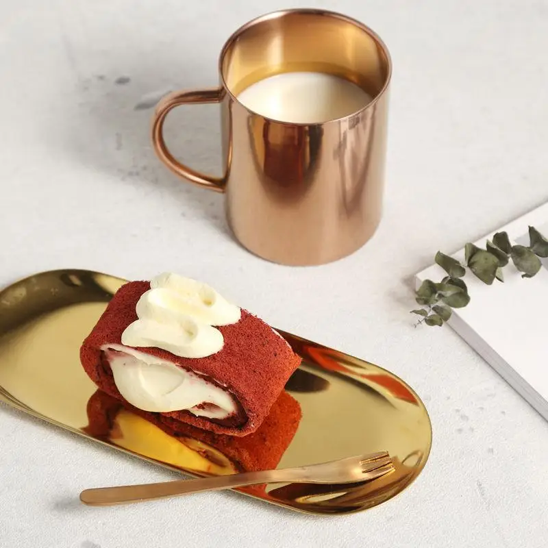 Stainless Steel European Oval Gold Tray Thickened Western Food Dessert Single Layer Flat Tray Jewelry Item Multi-Purpose Storage 2
