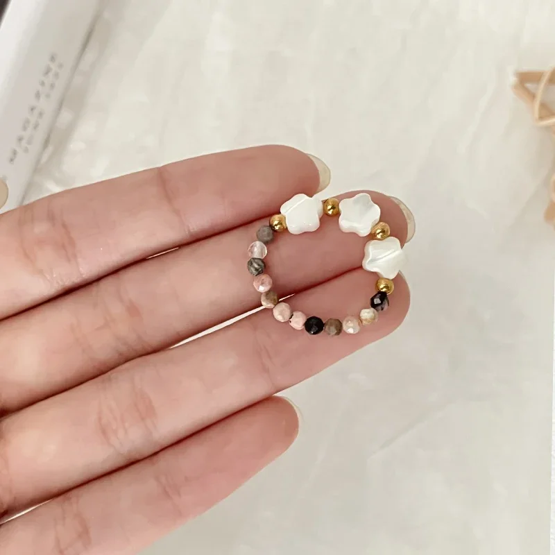 Classic Shell Heart Ring Set Rhodochrosite Natural Stone Stainless Steel Beads Rings For Women Birthday Wedding Girls wedding rings finger rings fashion rings fashion ring crystal rings stainless steel rings metal rings stone rings