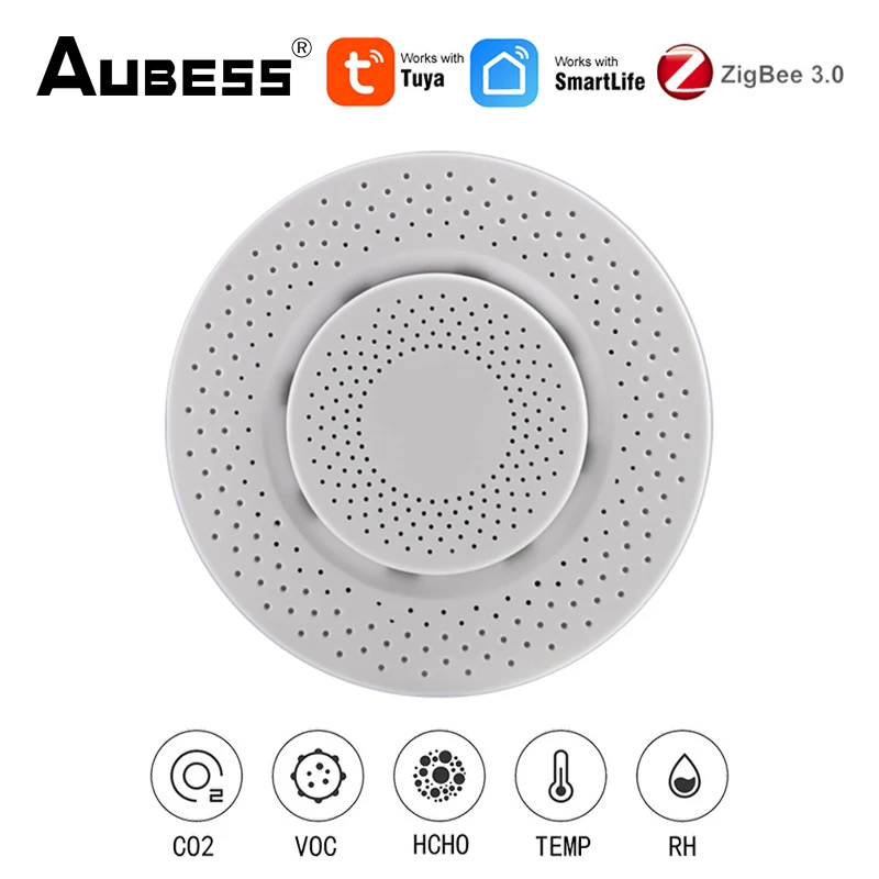 ZigBee Tuya Luftqualitätsmonitor – 5-in-1: Formaldehyd, VOC, CO2, Temperatur, Feuchtigkeit – Smart Home Kompatibel