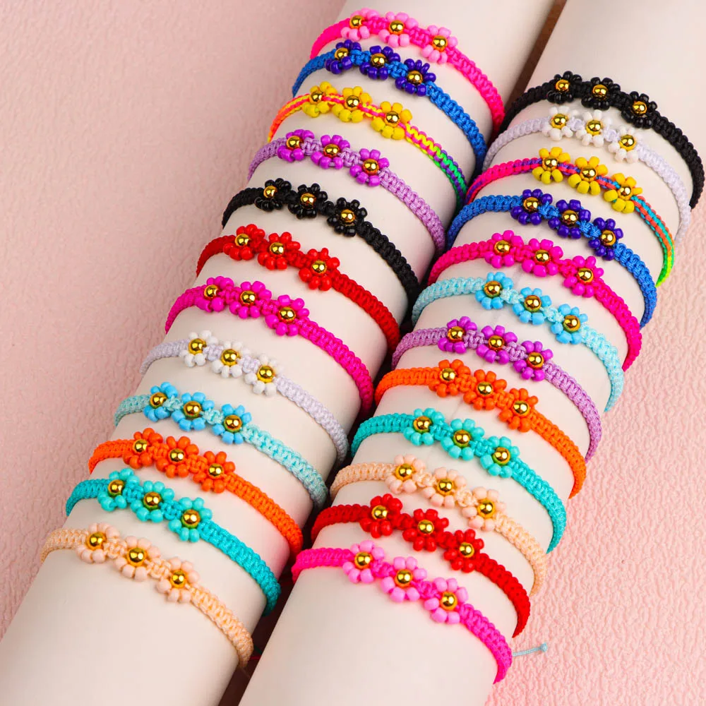 12 Teile/los Nette Daisy Blume Perlen Armband Für Frauen Mix Farbe Handgemachte Elastische Stretch-Armband Armreif Schmuck – Detail 7