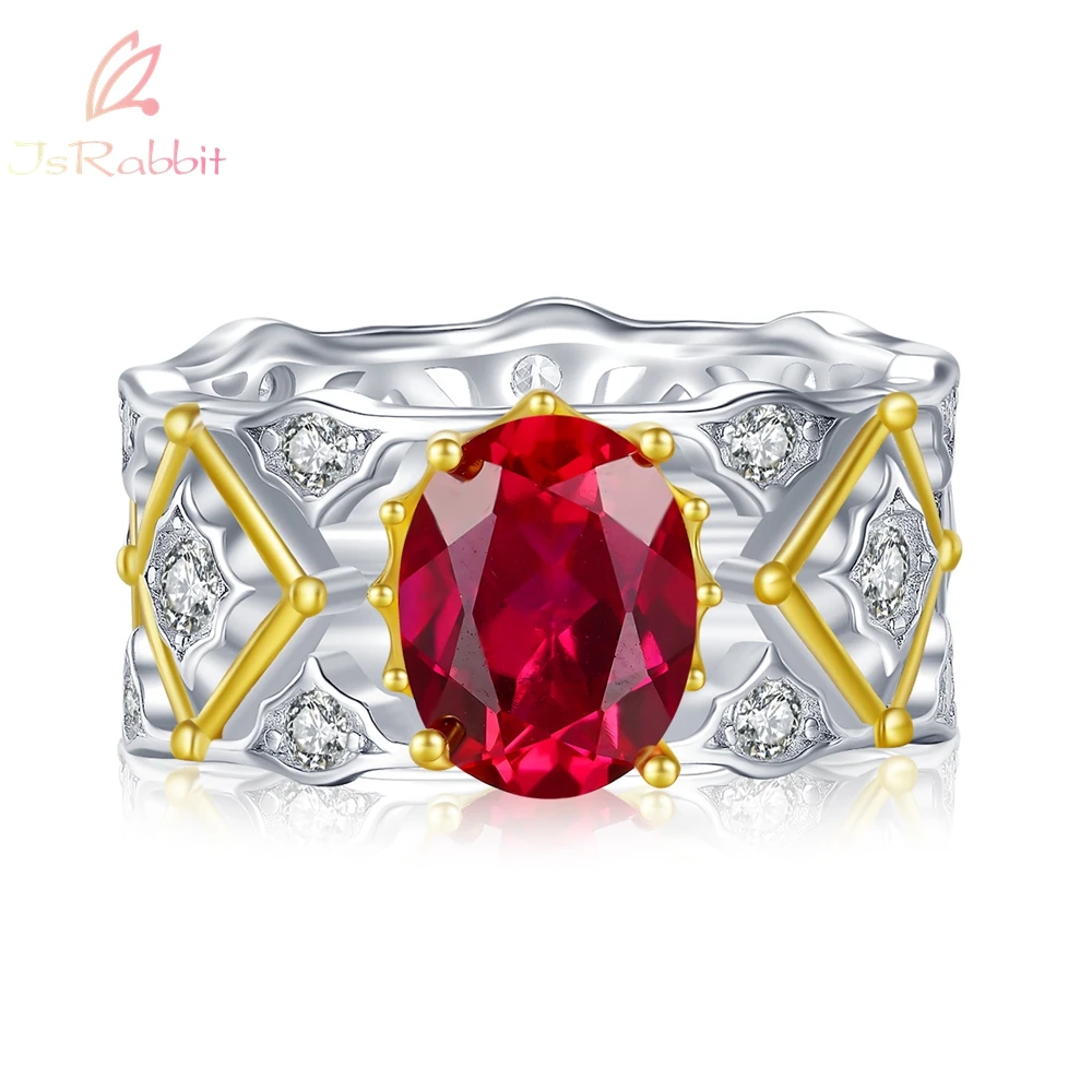 

IsRabbit 18K Gold Plated Oval 7*9MM Ruby Diamond Ring for Women Anniversary Gift 925 Sterling Silver Sparkling Jewelry Wholesale