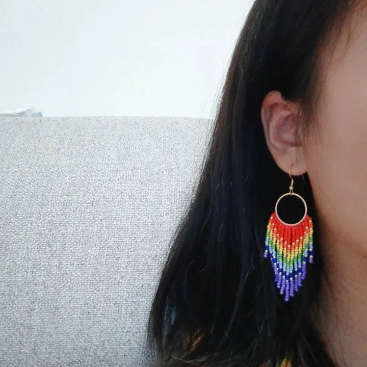 ZGMXR 쌀알 비즈 귀걸이 원형 무지개 다용도 태슬 패션 심플 보헤미아 합금..