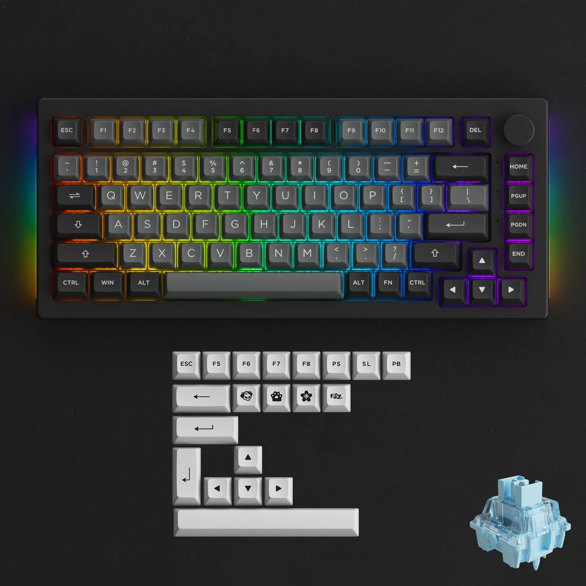 Akko 5075B Plus VIA Gaming-toetsenbord, 2,4 GHz/BT5.0/bekabeld toetsenbord met hot-swap-compatibele lineaire schakelaar, RGB, afdichtingshouder, 4-traps geluidsreductie (zwart op wit, rozenwood