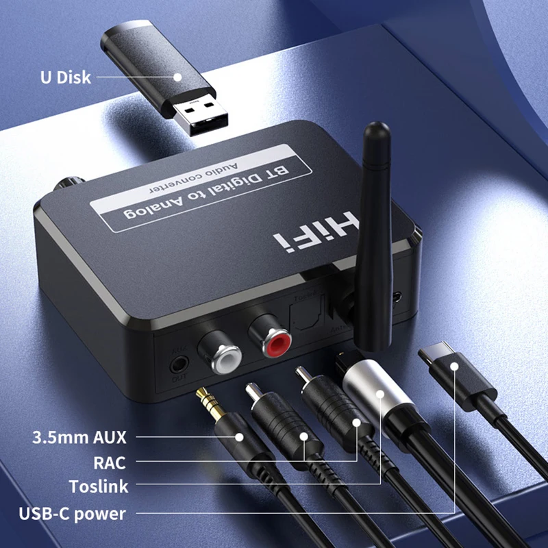 Digital to Analog Audio DAC Converter Adapter, Digital SPDIF Optical Toslink to 3.5mm 3.5 AUX Jack RCA L/R Bluetooth 5.1 Receiver, audio converter adapter