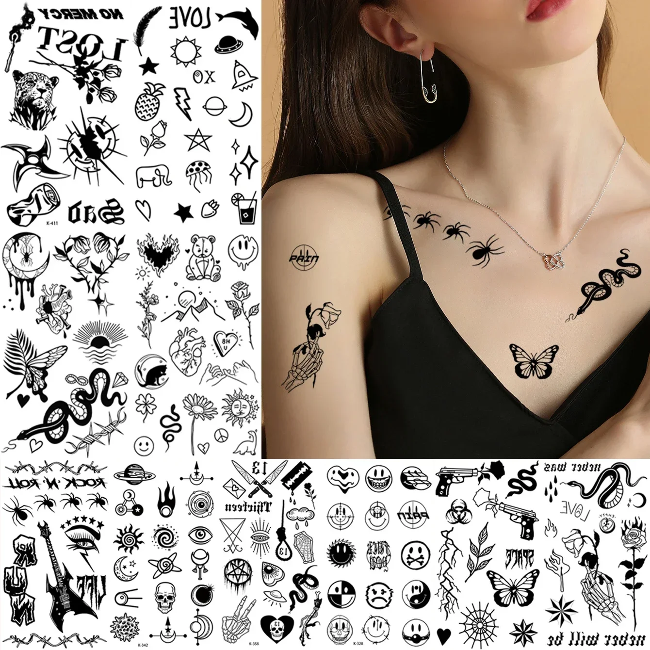 10pcs Waterproof Temporary Tattoo Sticker Dark Wolf Lion Tiger Eagle Snake Deer Skeleton Scorpion Body Art Arm Tattoo Women Men 2