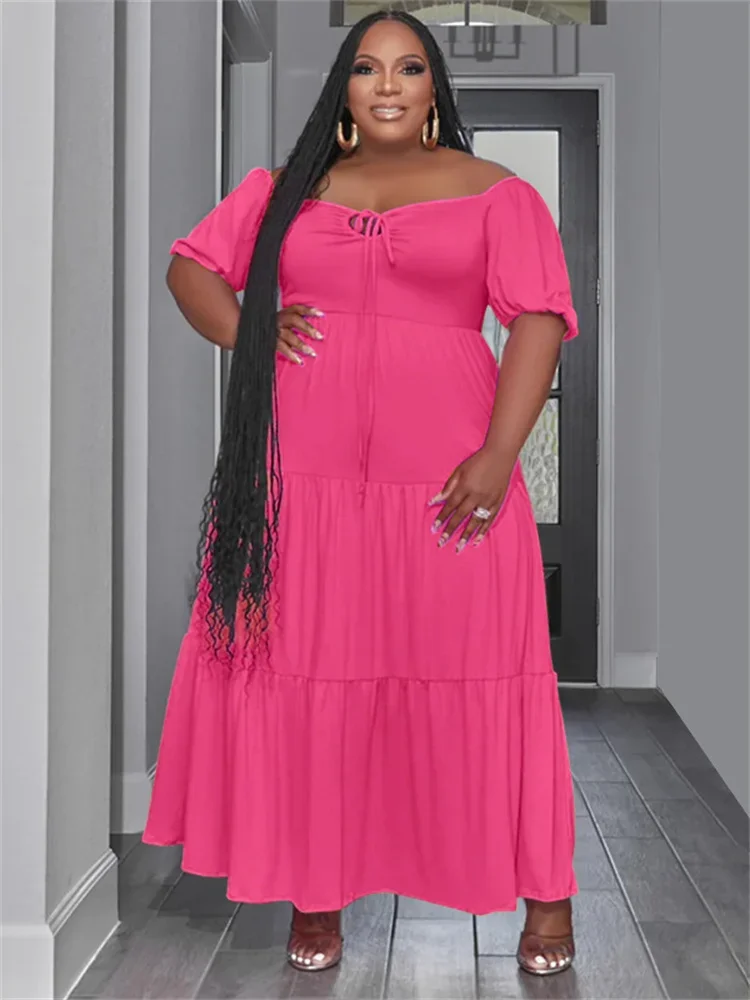 Wmstar Plus Size Dresses for Women Solid Summer Elegant Fashion New Birthday Outfits Party Maxi Dress Wholesale Dropshipping