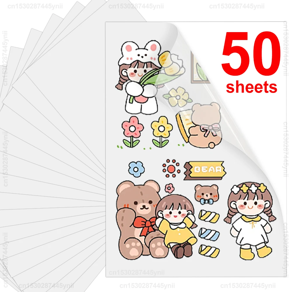 100% Transparent Printable Vinyl Sticker Paper A4 Glossy White Vinyl Copy Paper for Inkjet Printer DIY Adhesive Label Tape 50PK