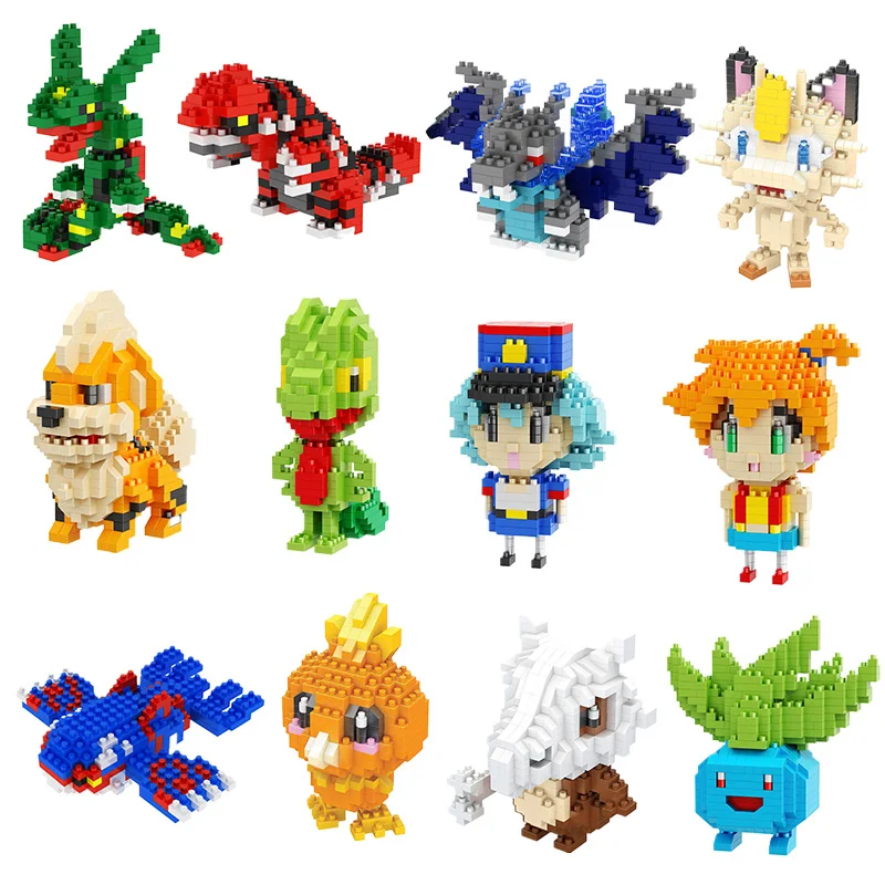 44Style Pokemon Building Block Picachu Charmander Bulbasaur Squirtle Small Block Cartoon Animal Mini Model Game Pokemon Toy Gift