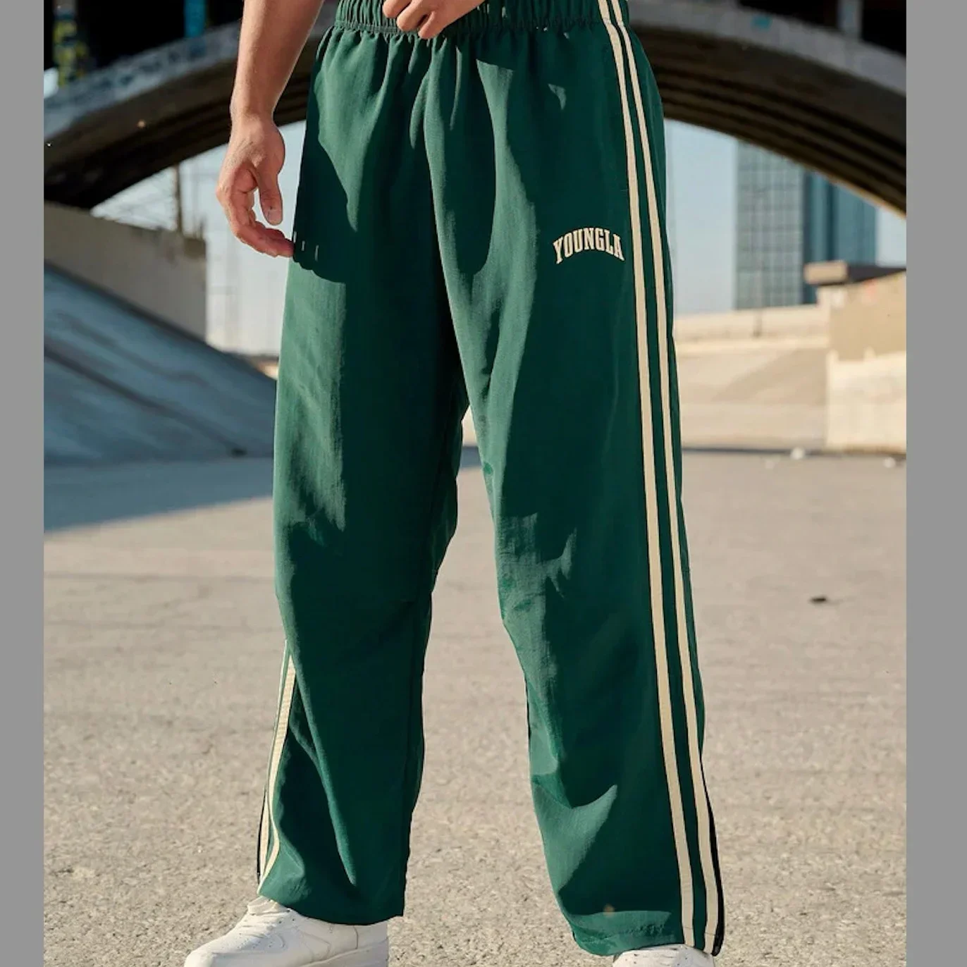YOUNGLA American sports pants double stitching printed casual pants gym exercise fitness waist straight casual pants sports pants casual sports pants printed pants