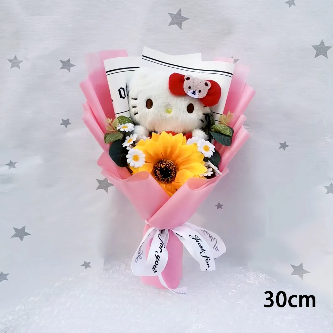 ハローキティ 花デザインぬいぐるみ アニメハローキティ漫画ぬいぐるみブーケ人工バラの花人形クリスマス