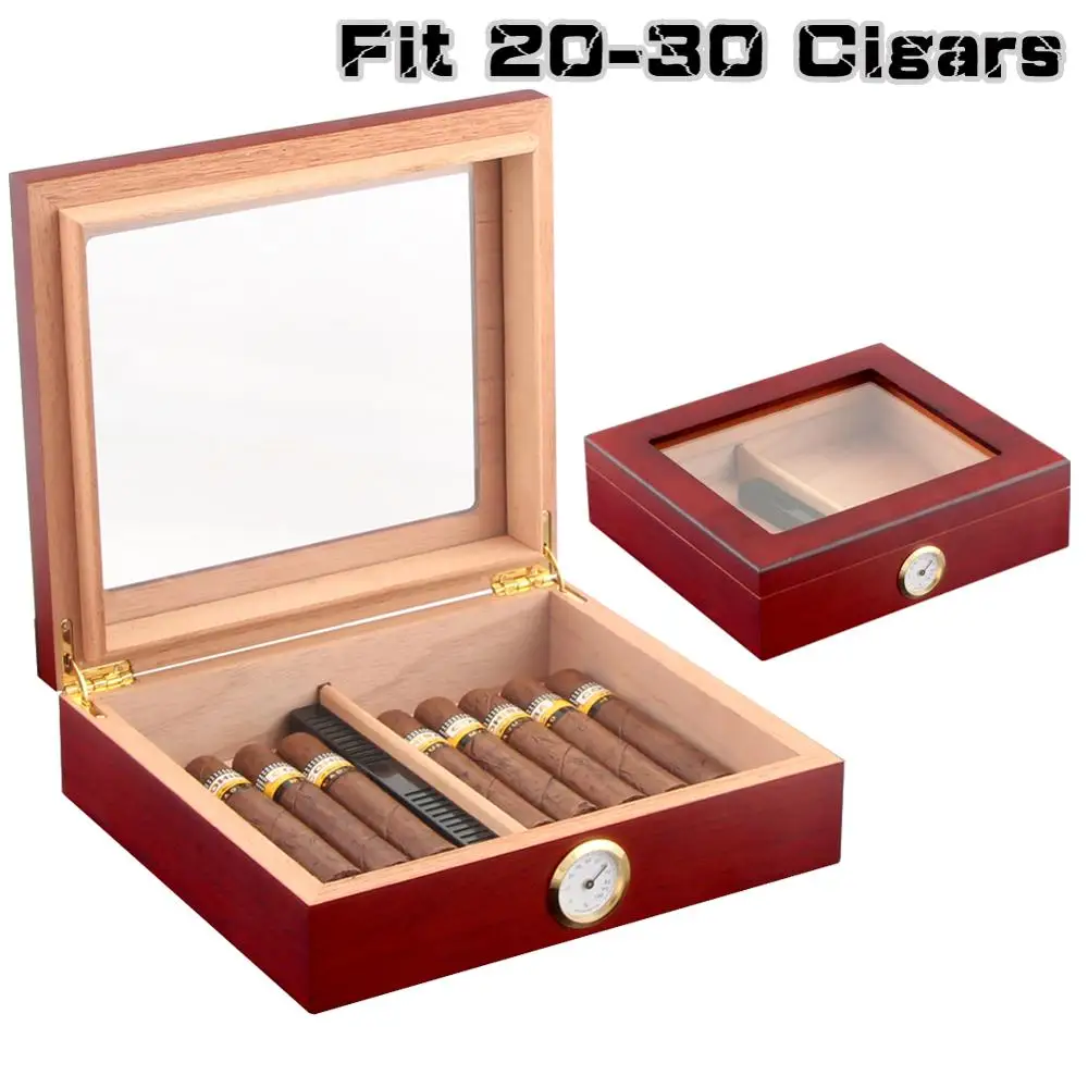 Humidor Cigar Case Travel Cigar Box Accessories Cedar Wood Humidifier Hygrometer