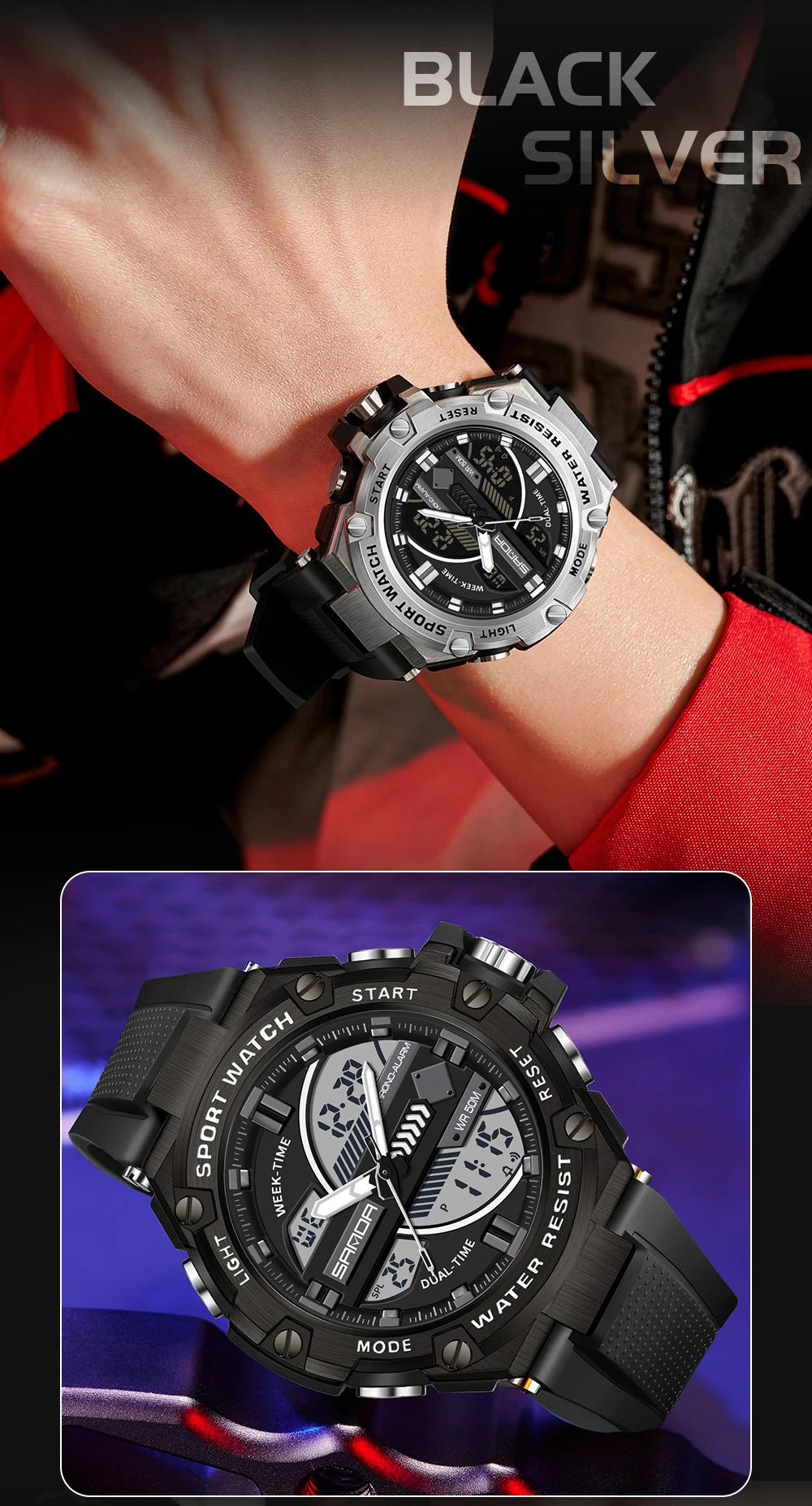 SANDA2023 Hot Selling New Electronic Men's Watch Fashion Trend Outdoor Sports Glow Waterproof Shockproof Alarm Clock Wristwatch