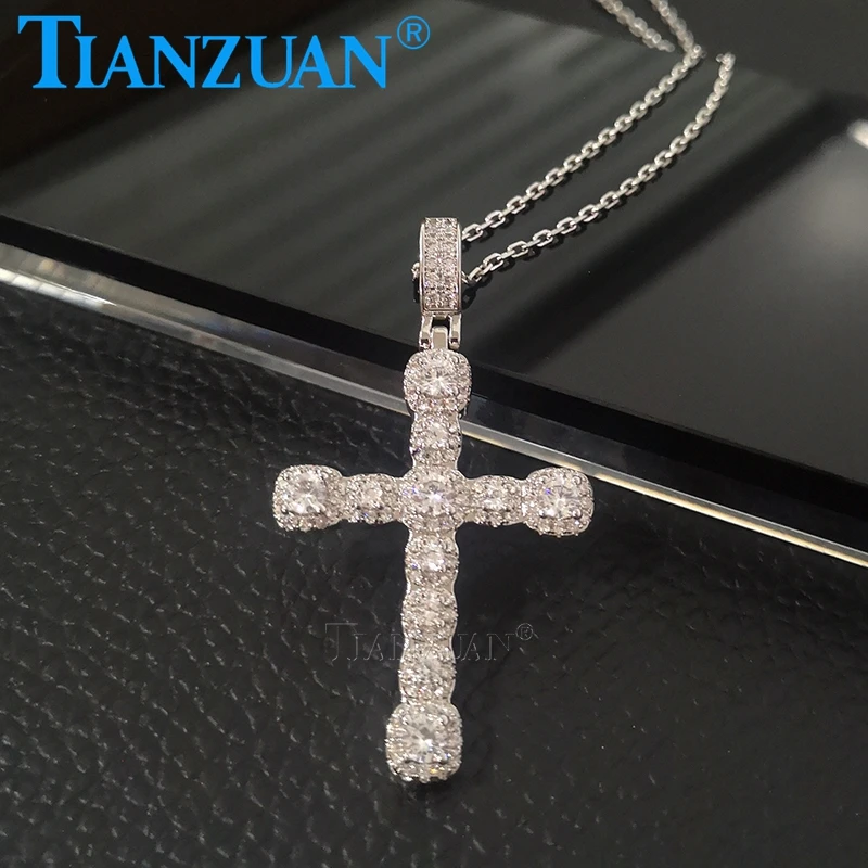 Classic Cross Pendant For Women Elegant Glittering  Anniversary Moissanite Necklace Trendy Unique Jewelry Gifts