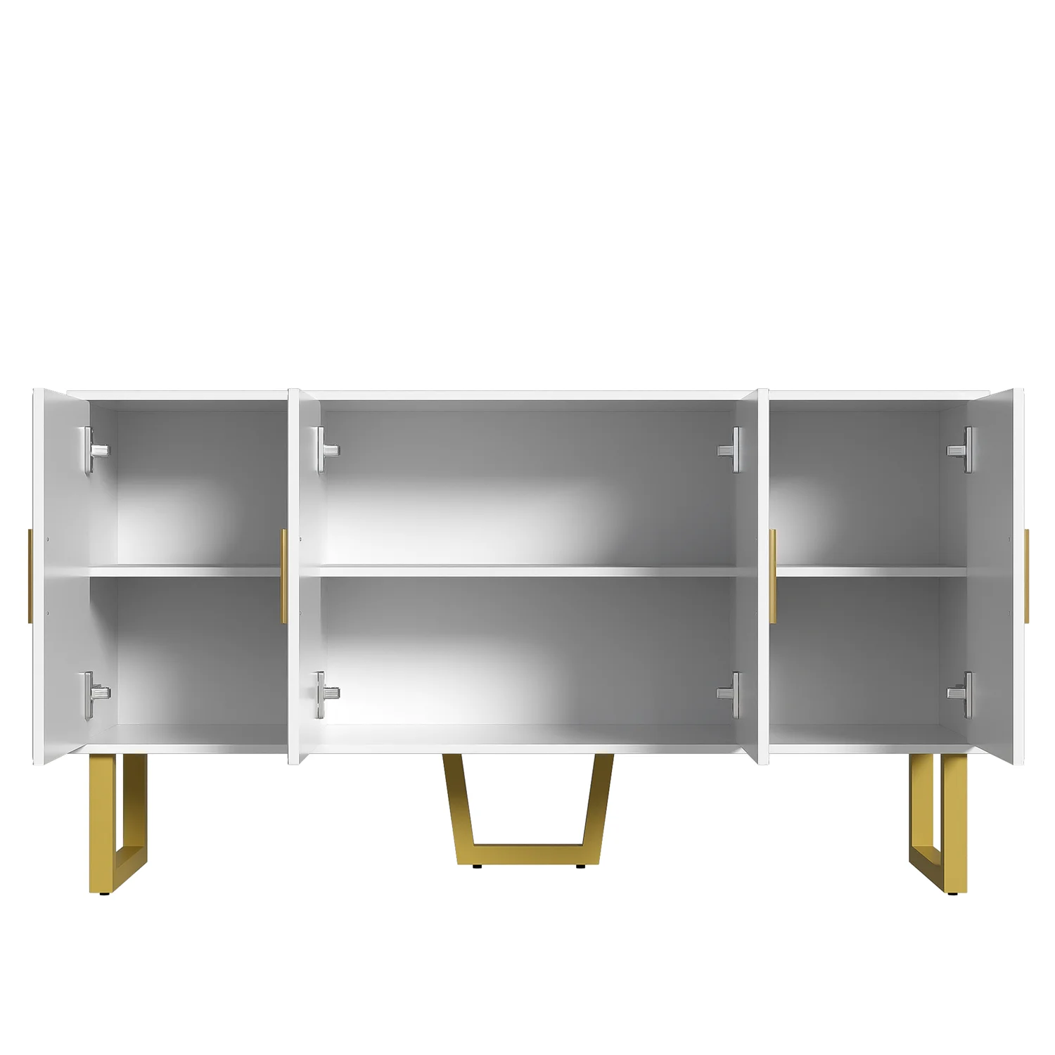 150cm modern, luxurious white sideboard, high-gloss structured doors gold handles 4-door design, height adjustable – Detail 20