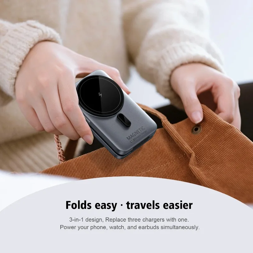 Foldable 15W Magnetic Wireless Charging Station Desktop Stand for iPhone 12-17 iWatch 1-10 & AirPods Portable Design for Office