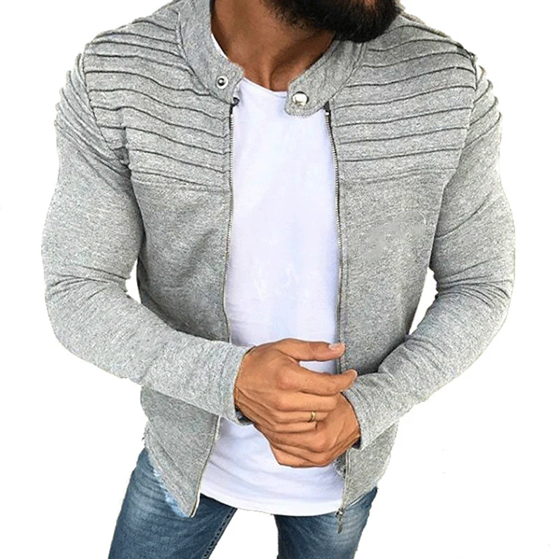 

Sports Men's Autumn Men Sleeve Jacket Long Coat Fit Pleats Coat Jacket Zipper Stripe Casual Cardigan Slim