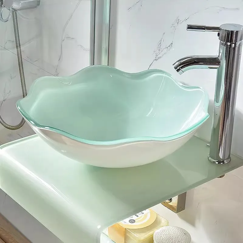 Small sized washbasin combination bathroom, tempered glass washroom, Taipei European washbasin toilet, balcony countertop basin