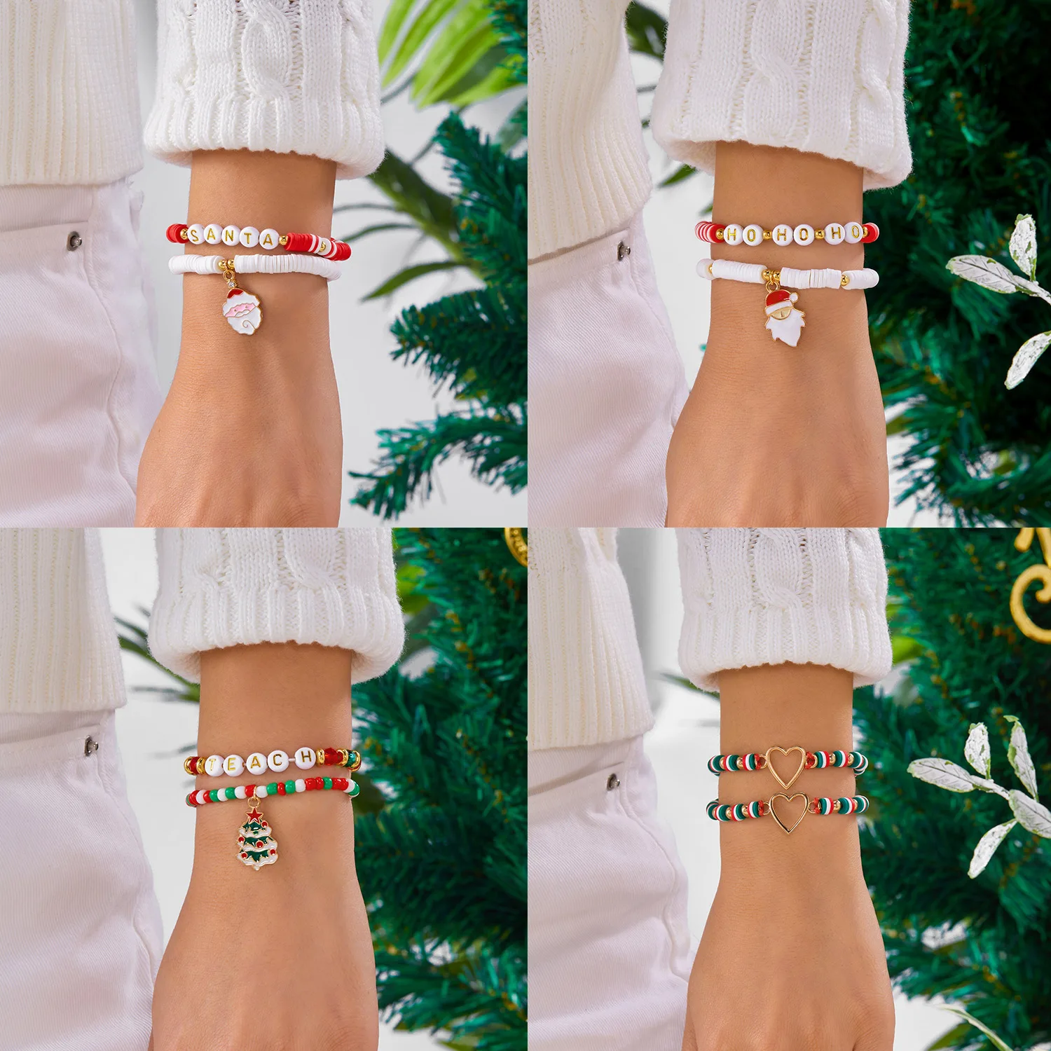 Minimalistische Weihnachten handgemachte geflochtene Armbänder für Frauen Männer Weihnachtsmann Schneeflocke Anhänger Armband Weihnachten Party Schmuck Geschenke – Detail 1