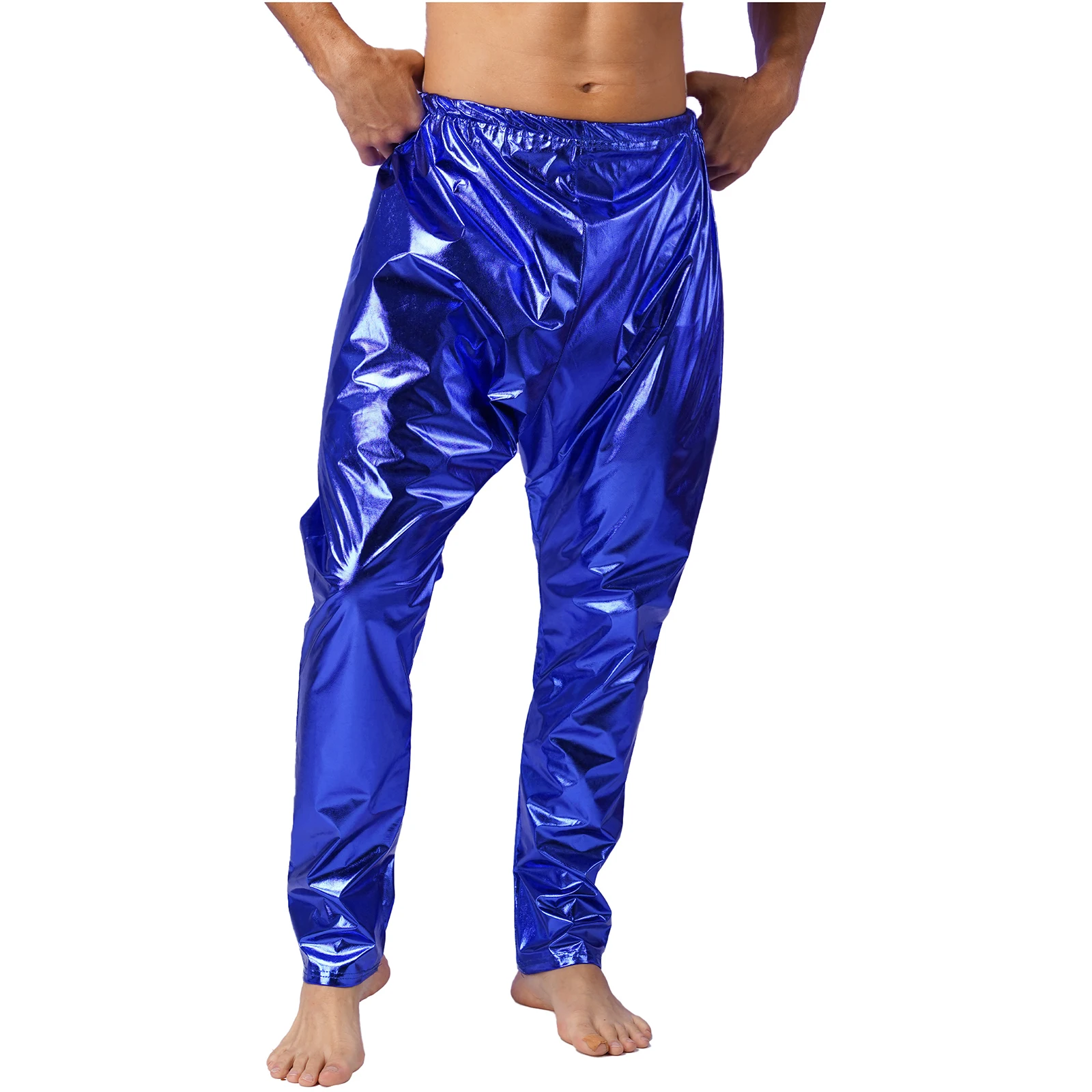 

Mens Mens Metallic Long Pants Street Hip-Hop Harem Pants Party Performance Clubwear Wet Look Long Trousers Athletic Leggings