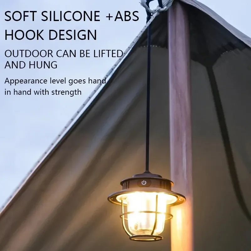Retro Portable camping lantern Waterproof Emergency Light Stepless Dimmable Hanging Tent Lamp for Outdoor Hiking