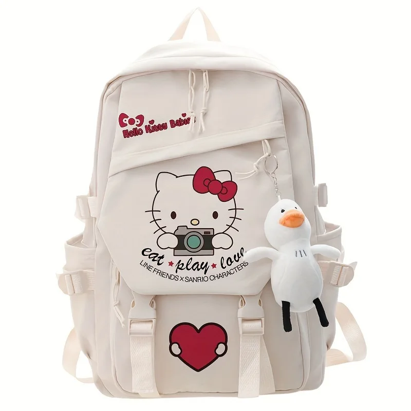 MINISO Large Capacity Hello Kitty Backpack Fashion Kawaii School Bag Waterproof Nylon Fabric for Girl Student 2
