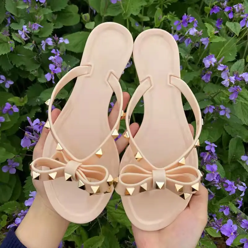 Necklet Antologi Oxide Jelly Bow Flip Flops Sandals | Jelly Shoes Flip Flop Rivet | Rivets Jelly  Sandals Bow - Women's Slippers - Aliexpress