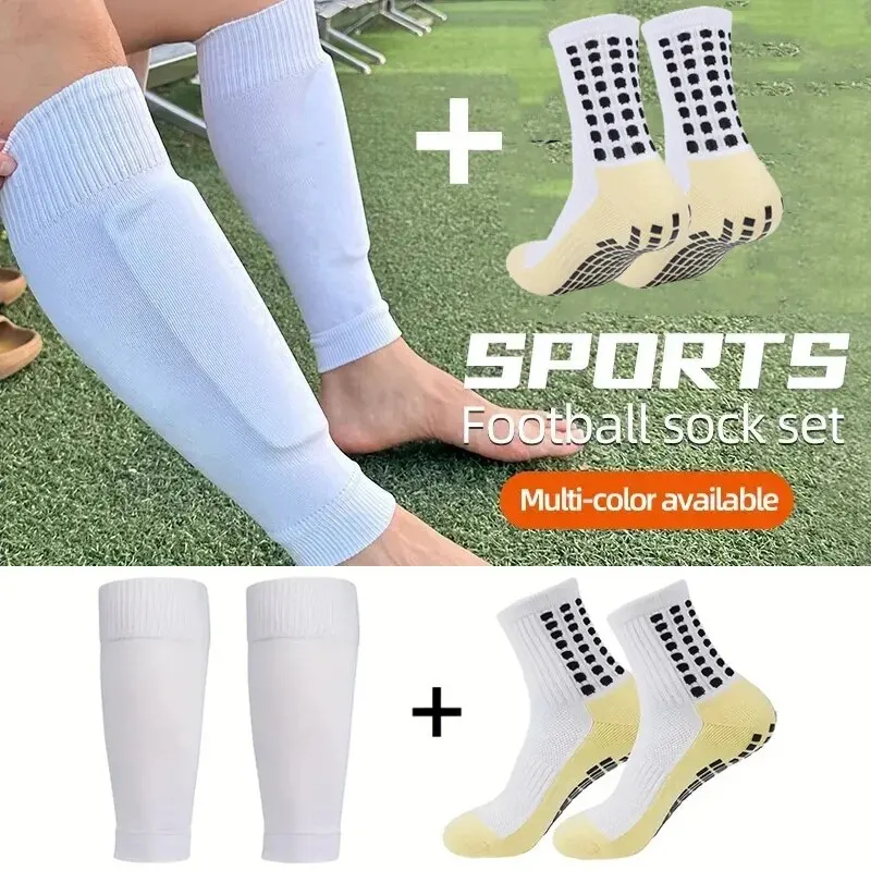 2 Pairs Set Men Grip Soccer Socks and Knee Pads Calf Sleeves Adult Youth Non Slip Leg Shin Guards for Basketball Football Sports Best Sellers In Men's Clothing