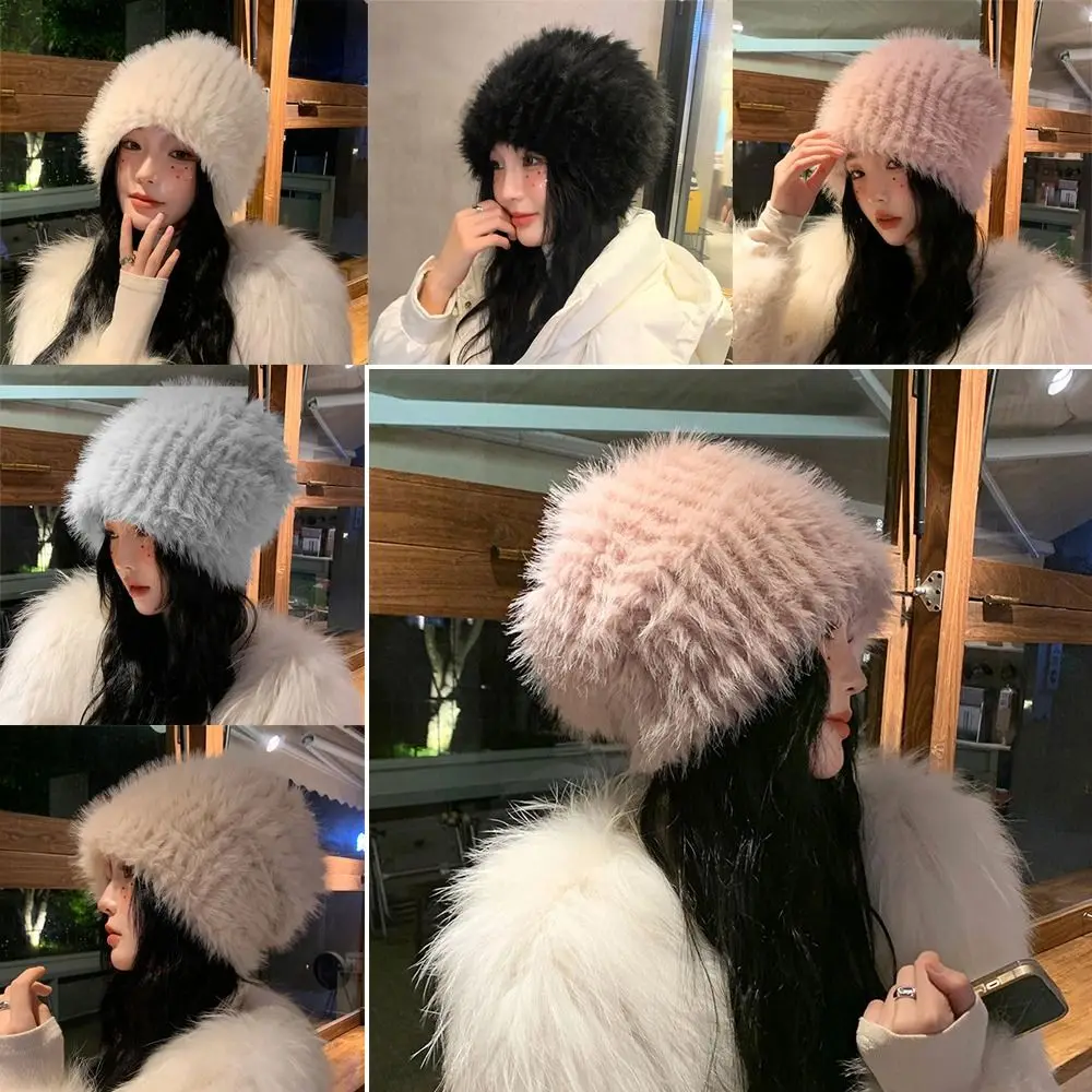 

Cold-proof Faux Fur Beanies Hat Snowproof Thicken Winter Warm Furry Caps Pile Up Hat Women Accessories