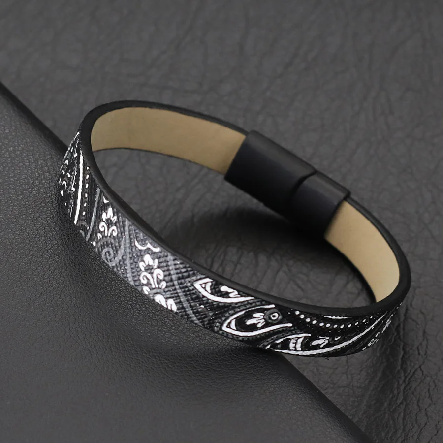 Leather Bangle Bracelet for Men with Magnet Buckle