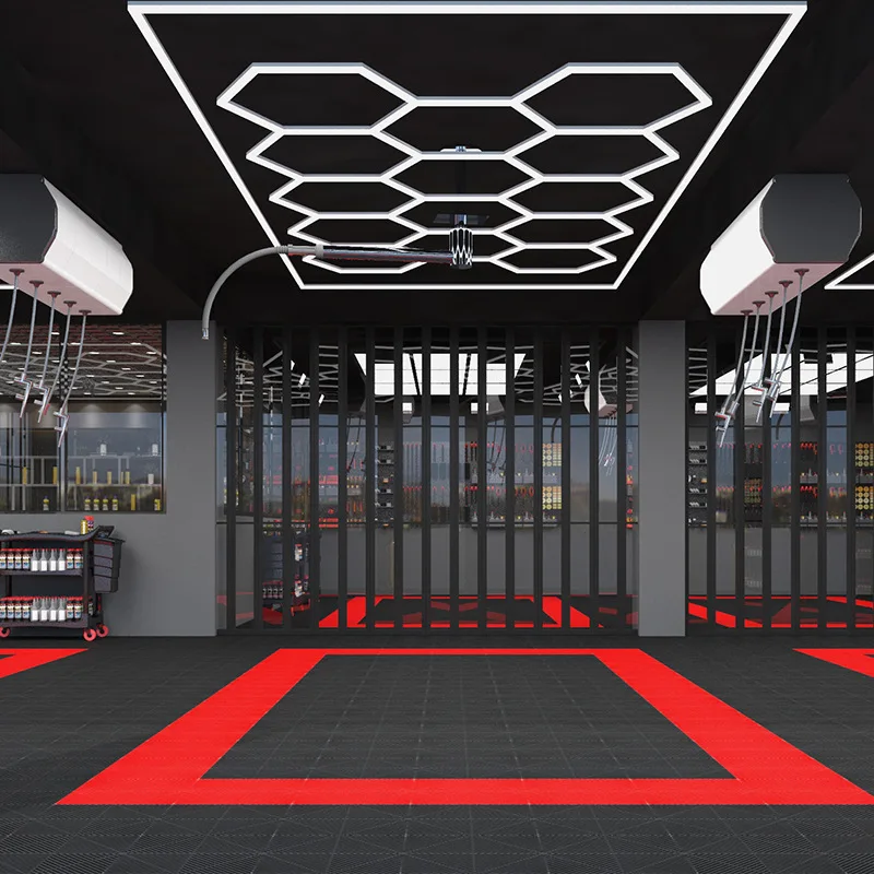 Hexagon Detailing Workshop Ceiling Led Lights For Car Shop And Multicolored Hexagonal Garage Light