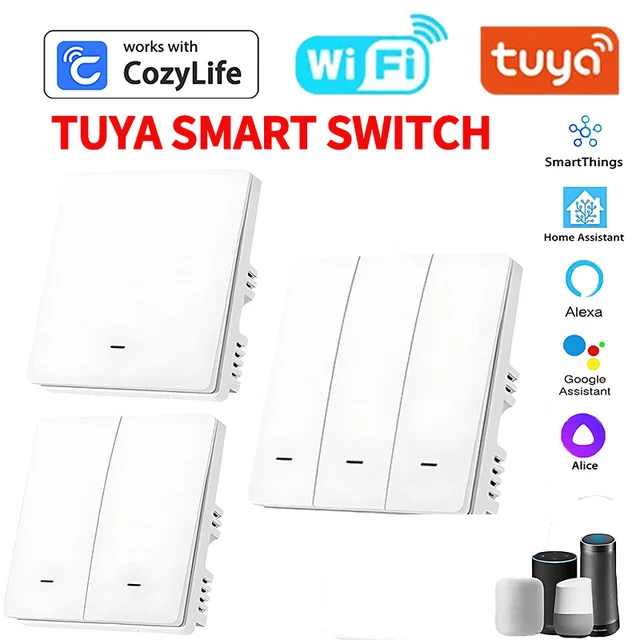 Tuya ZigBee Smart Light Switch No Neutral Wire No Capacitor Needed,1/2/3 Gang Wall Touch Interrupter Work with Alexa Google Home 1